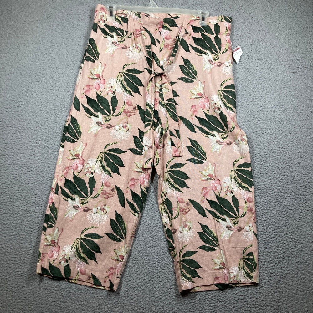 Jules & Leopold Floral Linen Blend Pants Womens L Pink Wide Leg Cropped Belted
